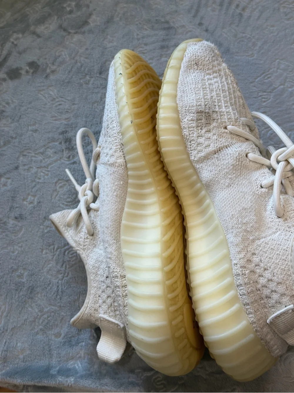 Yeezy Boost Kids White Knit Sneakers with Yellow Sole